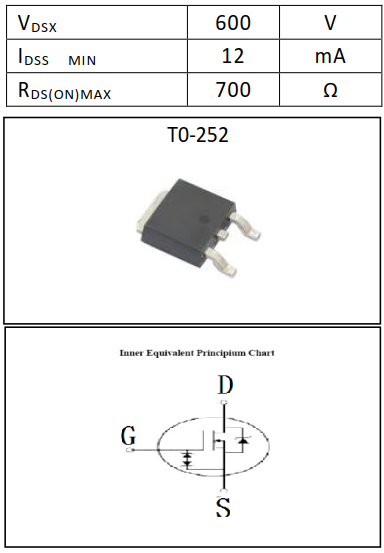 N沟道600V/12mA耗尽型MOSFET电路图