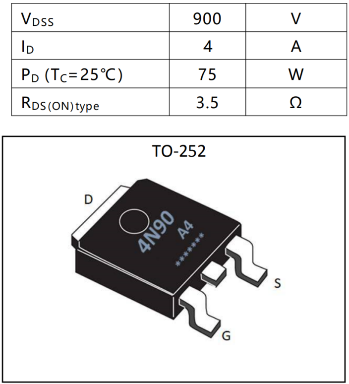 N沟道增强型4A/900V MOSFET