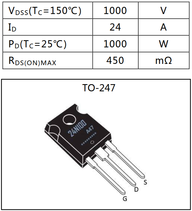 N沟道增强型24A/1000V MOSFET